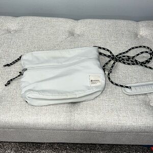 Lululemon Patch Logo Crossbody Bag Purse Gray Used Dirty